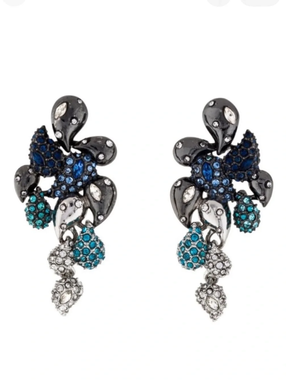 ALEXIS BITTAR • Gunmetal Blue Ombre Crystal Paisley Articulated Post Earrings